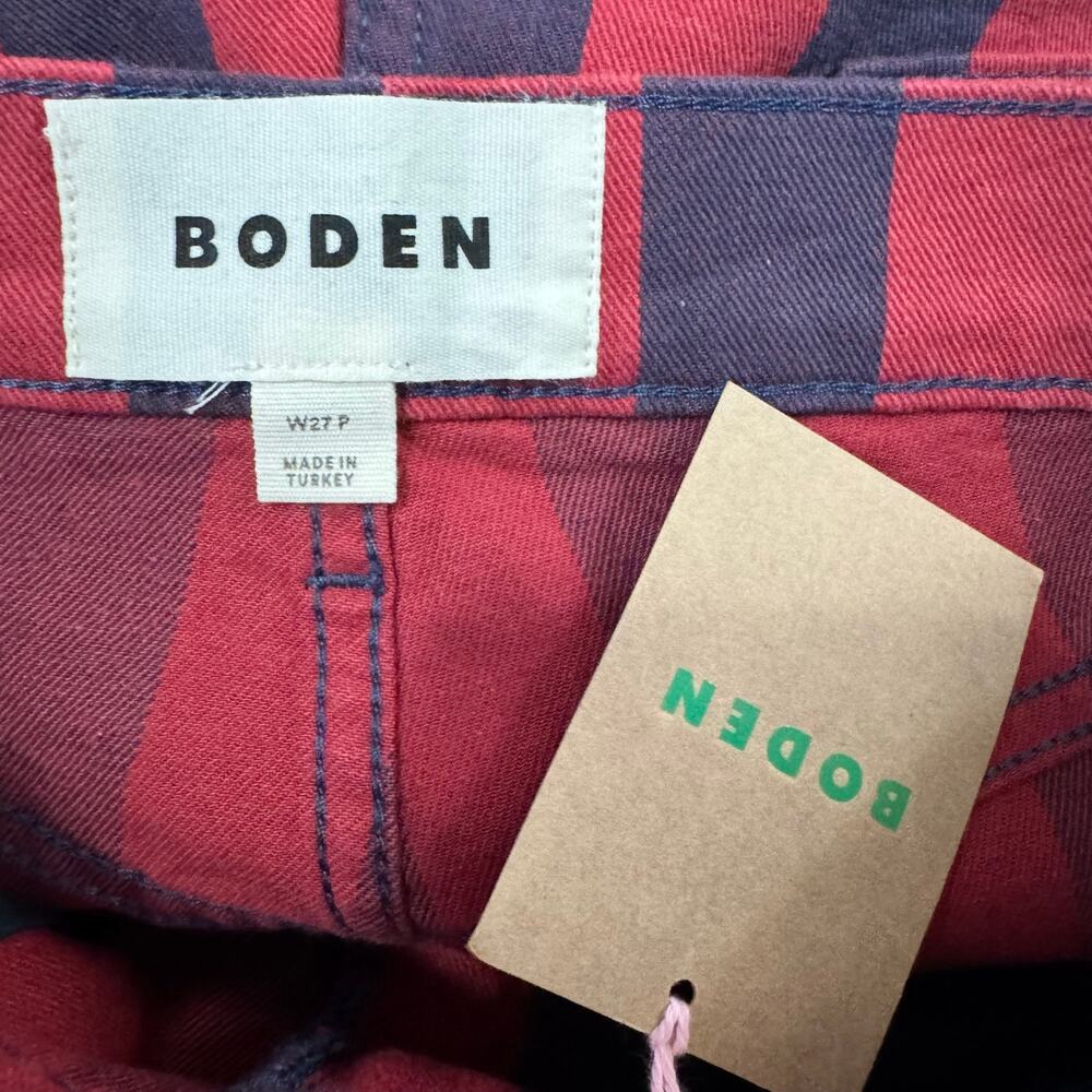 NWT Boden High Rise Stripe Straight Leg Pants 27 Petite Burgundy Navy - Picture 10 of 13